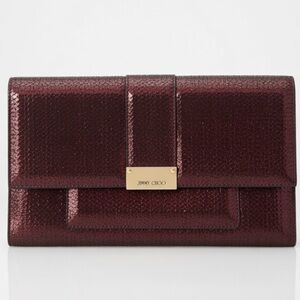 Jimmy Choo Reese Burgundy Red Textured Clutch $1280